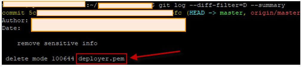 Output: git log --diff-filter=D --summary